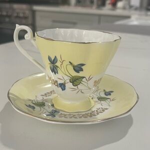 Yellow Floral Bone China Teacup and Saucer Set